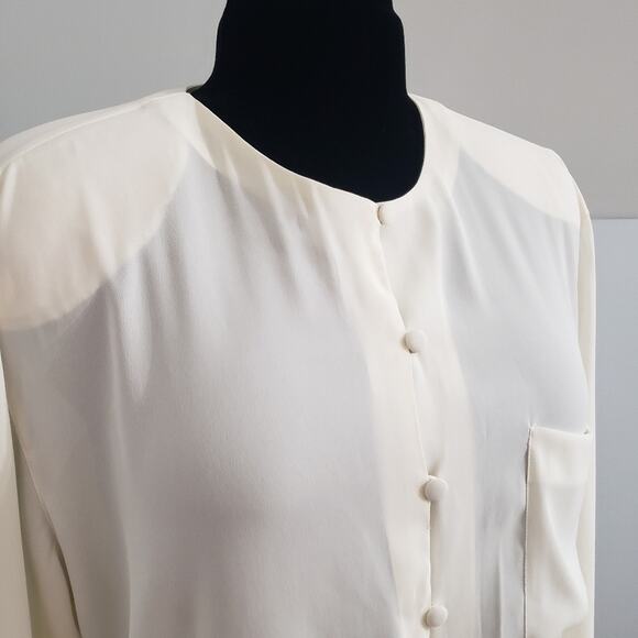 Jones New York Semi Sheer Button Loop Front Closure Chest Pocket Ivory Blouse 12 - Picture 6 of 9